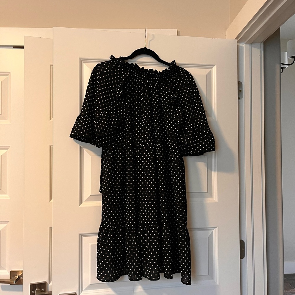Sezane Ninon Black Polka Dot Dress Size 10